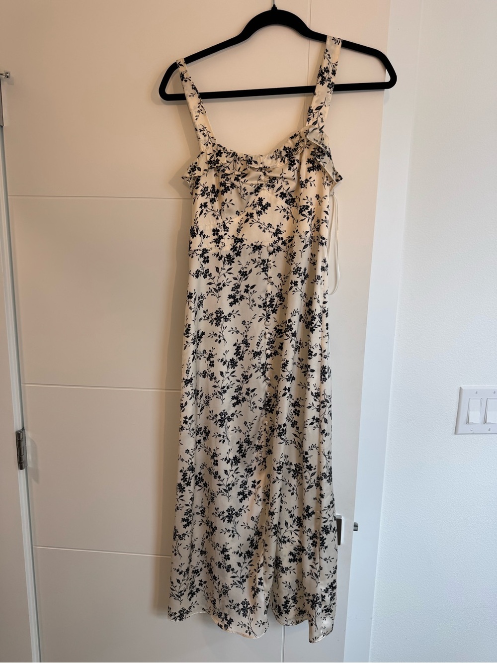 Cream Maxi Slip Dress with Black Floral Print